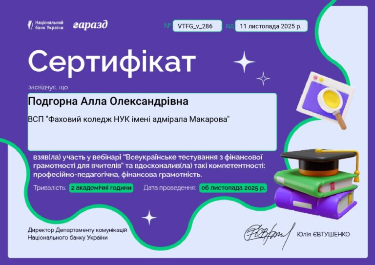 УЧАСТЬ У ВСЕУКРАЇНСЬКОМУ ТЕСТУВАННІ З ФІНАНСОВОЇ ГРАМОТНОСТІ